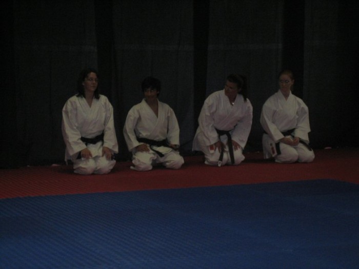 Crystel, Casey (both getting 2nd degree black), Cathy and Emily (1st degree black)