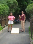 Maria and Cate playing cornhole