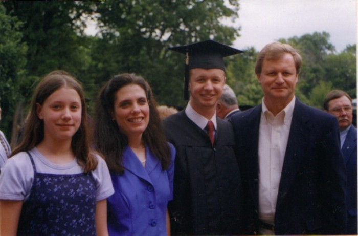 Cate looks young!  Cate, Colleen, Brian and our Dad, Heinz, at Brian's graduation