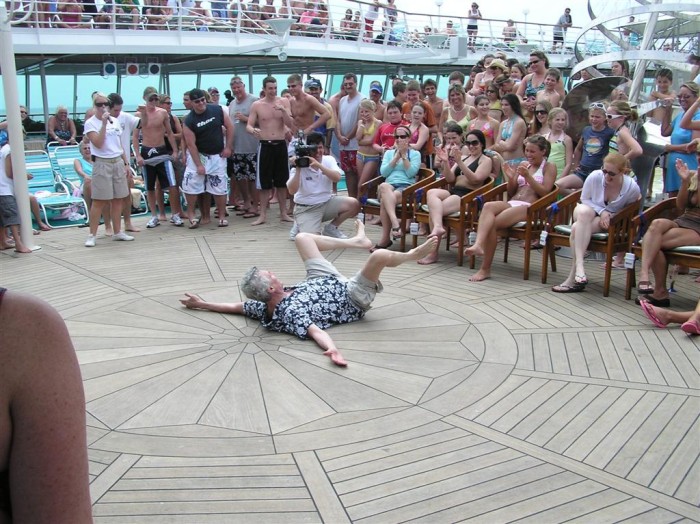 Phil did some aerobic moves like the 