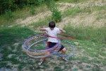A family that goes to our church does a lot of circus work.  They brought materials for people to make hula hoops.  Everyone was hooping!