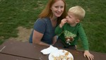 Sean having his first funnel cake