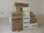 Boxes containing all of our light fixtures