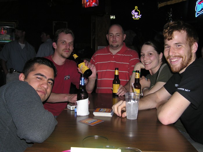 The official Beer (Shiner Bock) at the Official Bar, With Official Car-Part people!