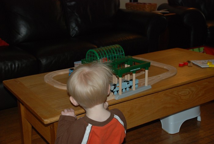 Uncle Sean bought sean the Talking Thomas Knappford station train set.  It fits perfectly on our coffee table.