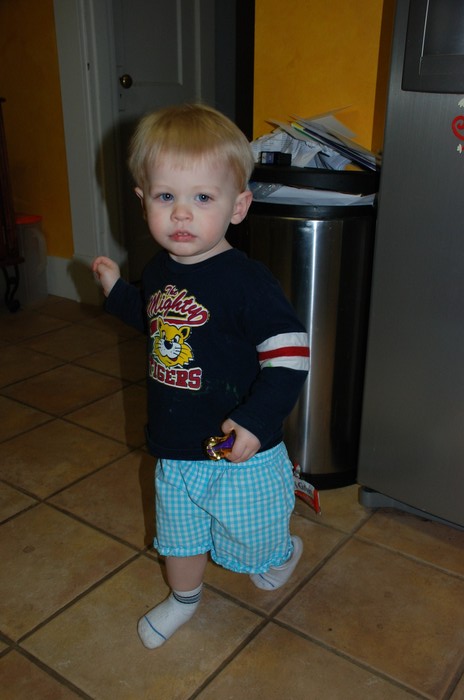 By Friday, sean was out of spare underwear and pants at school during his potty training.  All they had were some girl's ruffled shorts he could wear and they were too big ;)