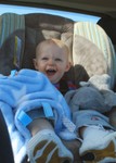 Sean reacting to his carseat being turned around to the front