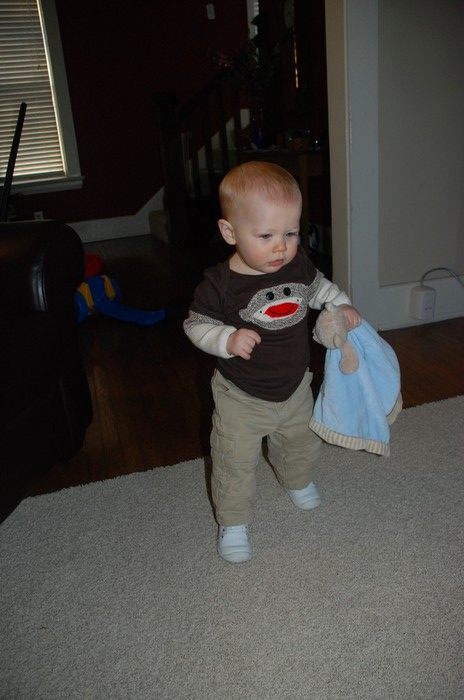 Sean's birthday present from Uncle Sean - a Sock Monkey shirt!!
