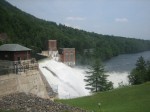 Water rushing over the dam
