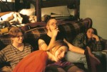 Sherri, Nathan, Jenna, and Puck on my couch in my room when I was an RA.